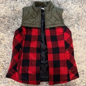 Maurices Olive and Red/Black Buffalo Plaid Quilted Vest